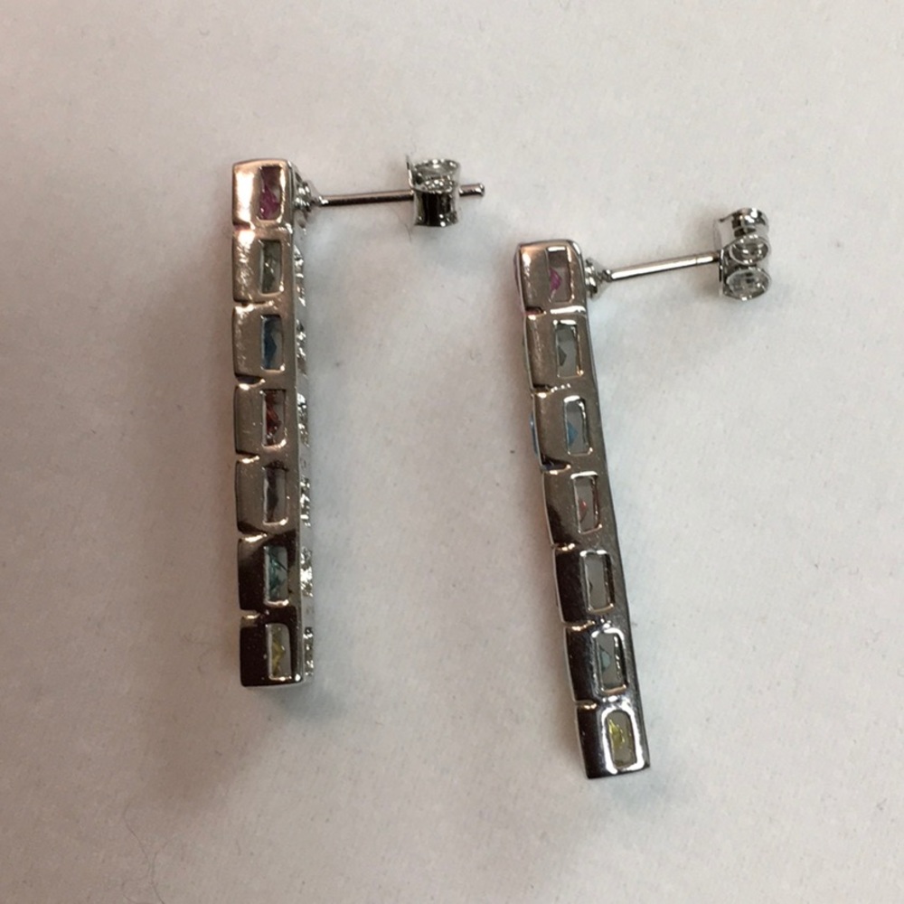 925 RP Multi Gemstone Bar Earrings - Picture 3 of 6